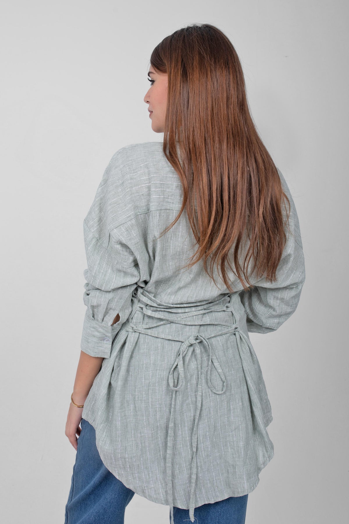 Shiny stripe details for a standout linen shirt