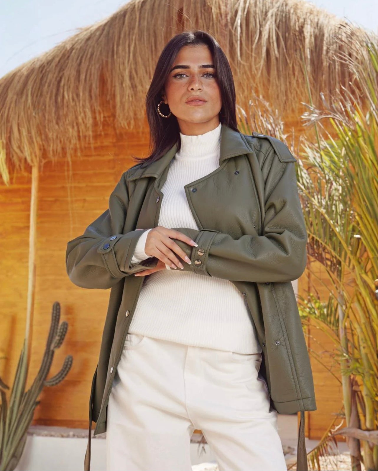 Faux Leather Belted Jacket