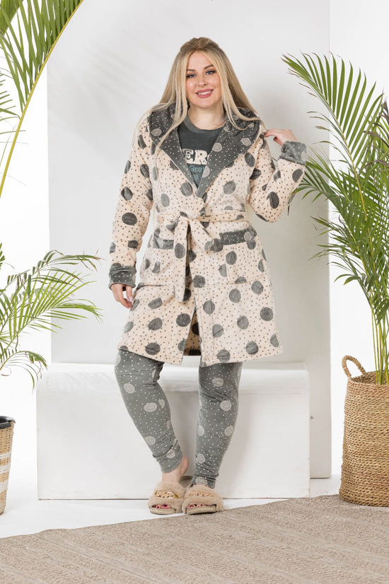 Polka Dot Winter Pajama Set with Robe