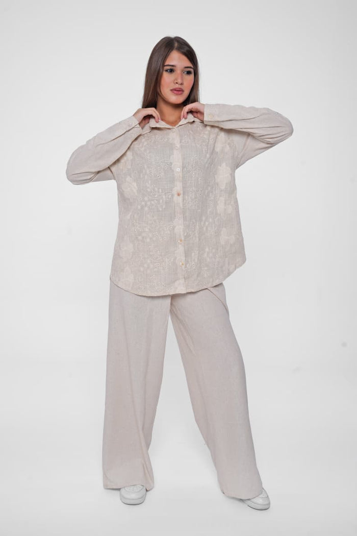 Embroidered linen shirt designed for timeless elegance