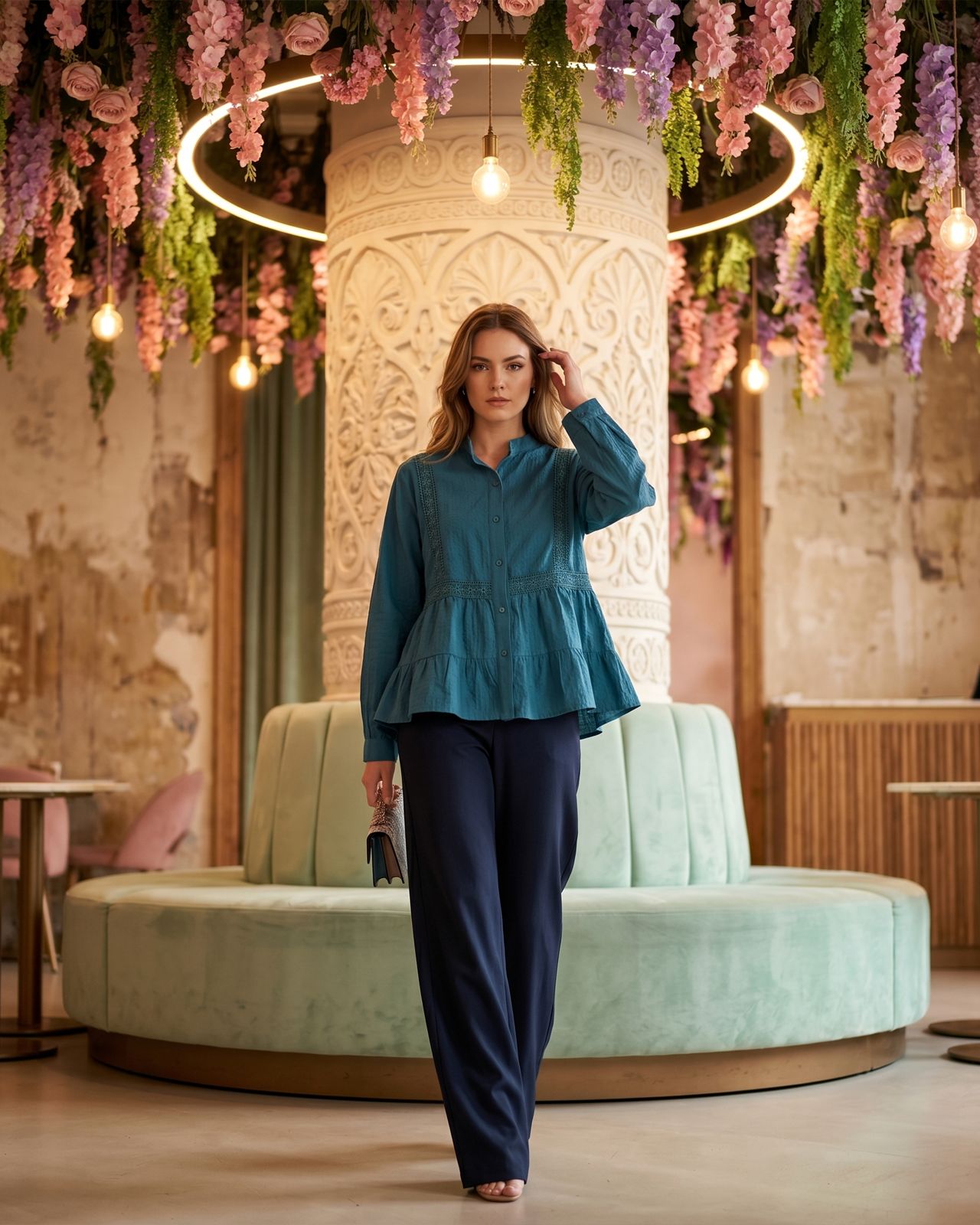 Lace-Detail Peplum Blouse