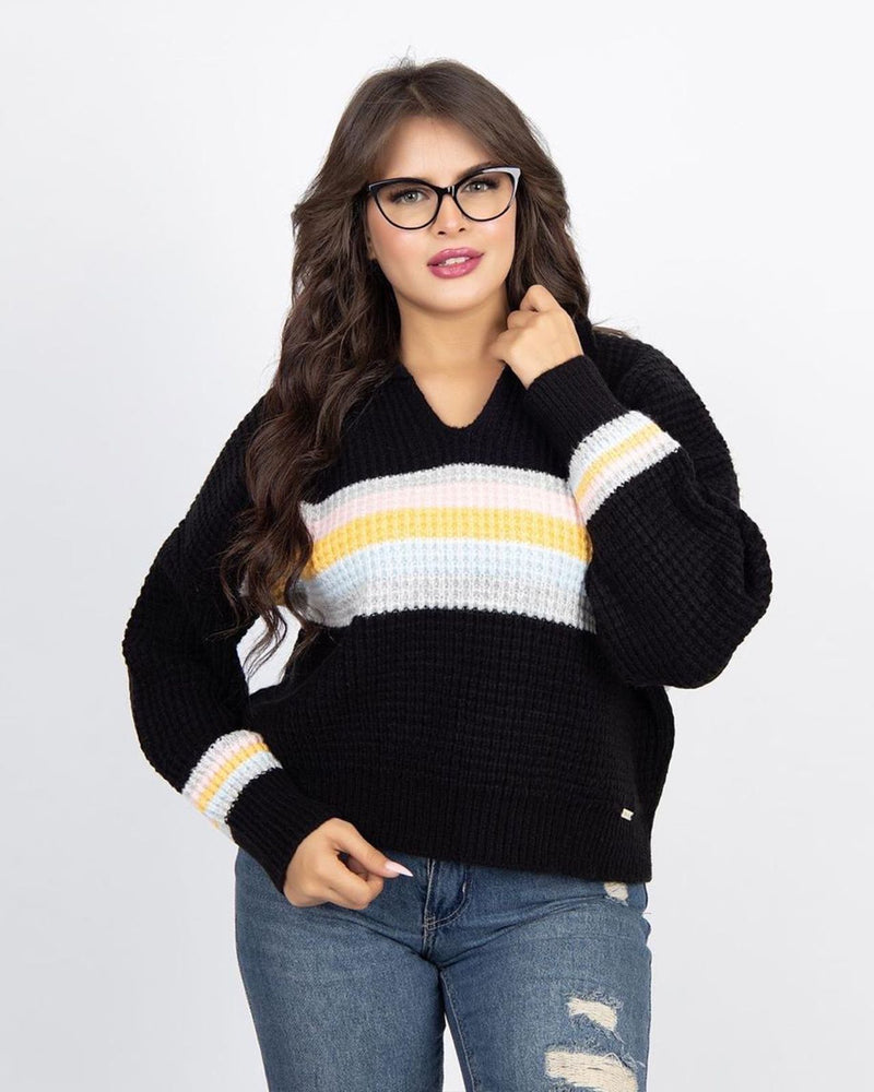Knitted Sweater with Colorful Stripes