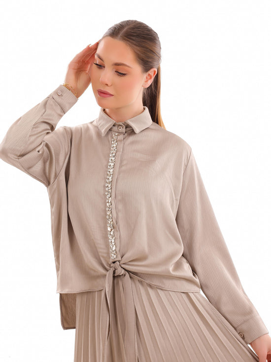 Pleated Tie Shirt Set
