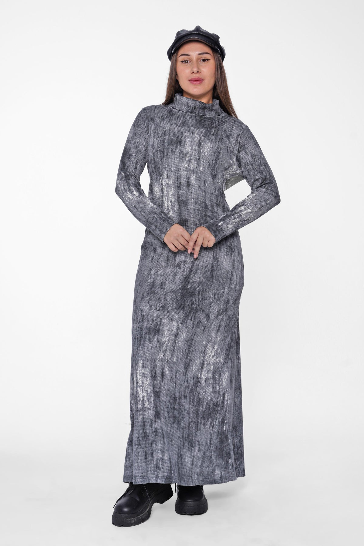 Metallic High-Neck Maxi Dress