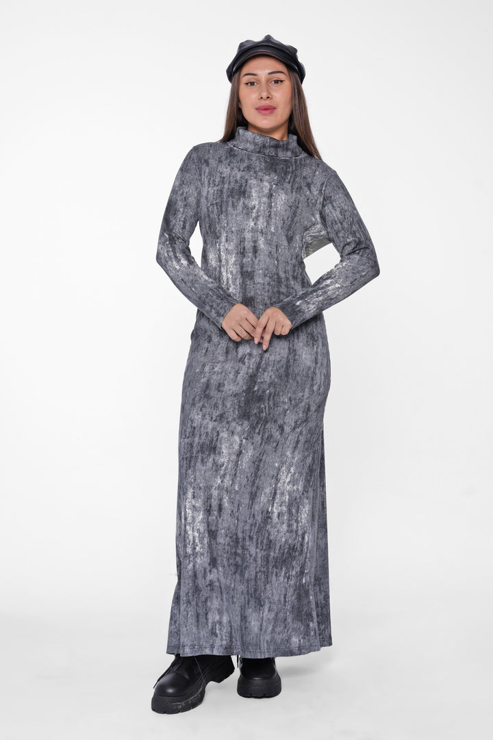 Metallic High-Neck Maxi Dress