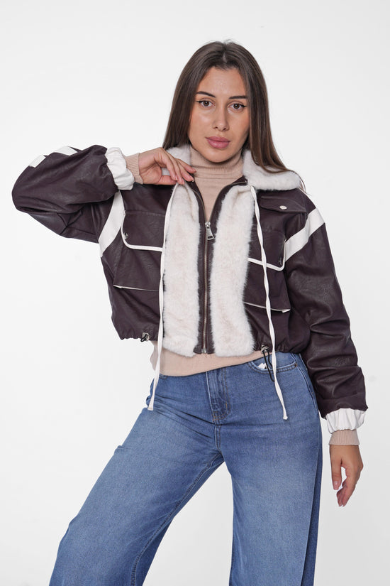 Cropped Faux Leather Jacket with Fur Lining