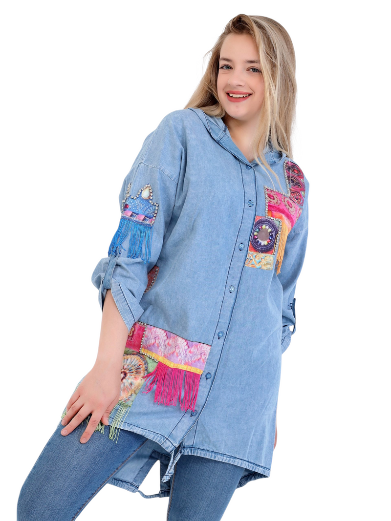 Embroidered denim shirt with a unique touch