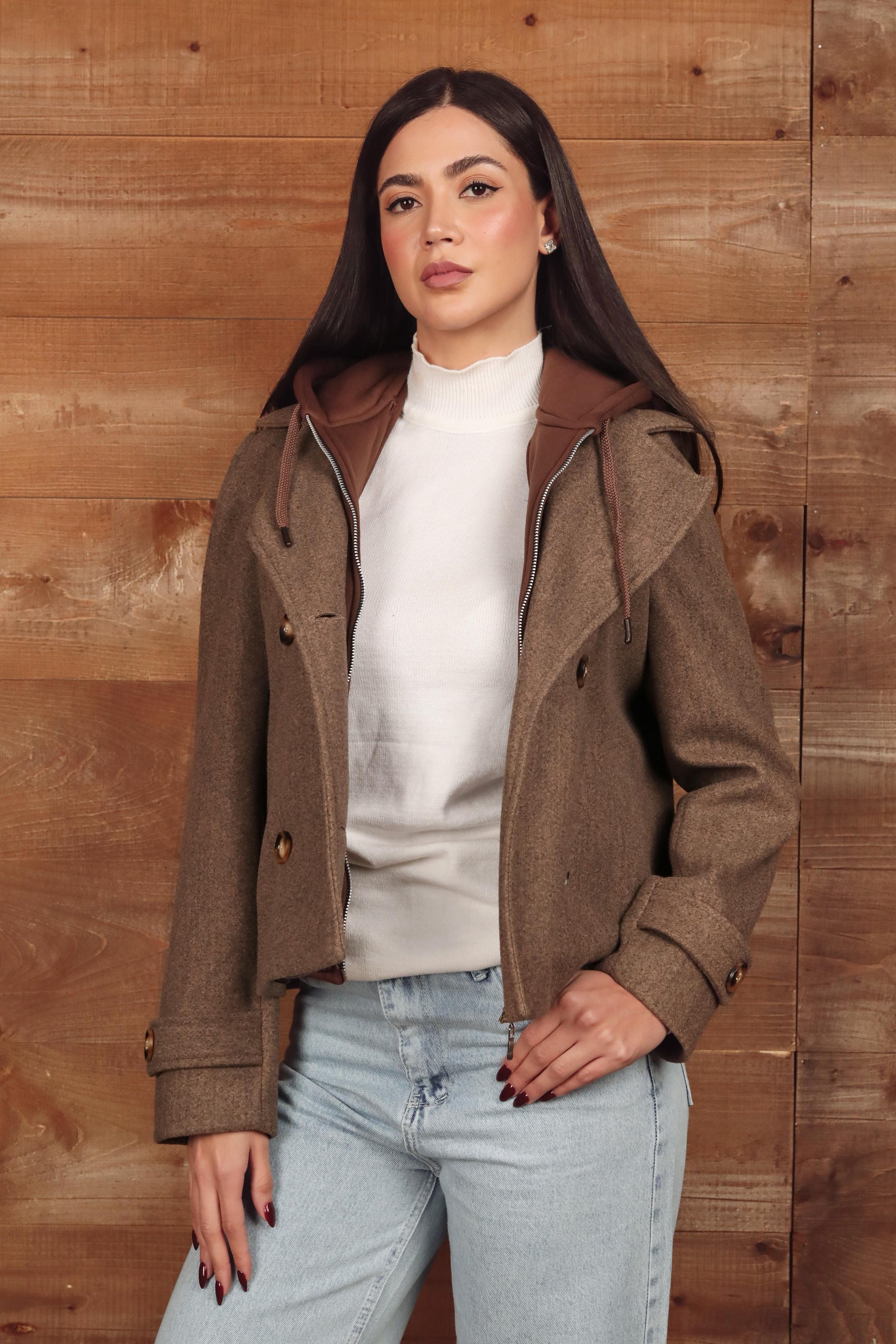 Double-Breasted Hooded Jacket