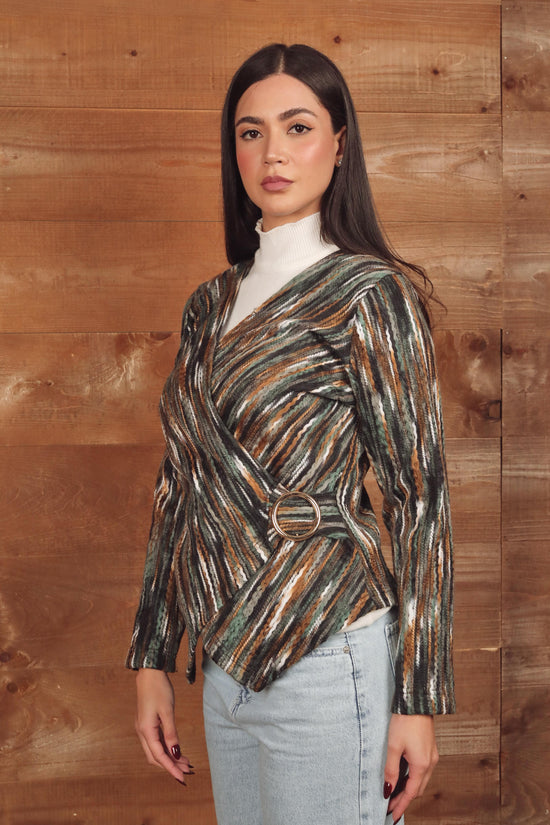 Textured Wrap Blouse with Belt Detail