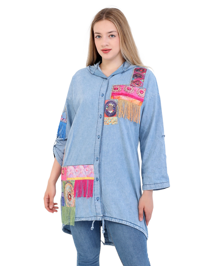 Embroidered denim shirt with a unique touch