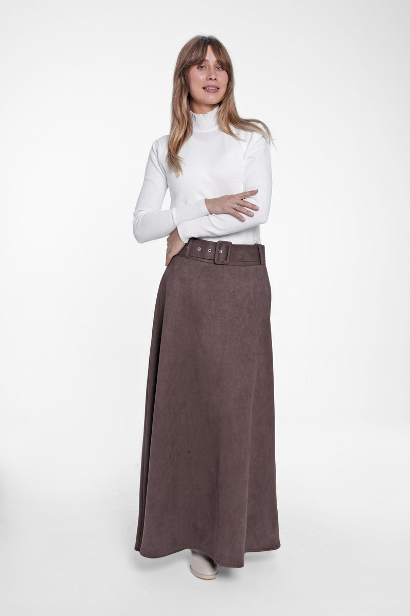 Suede Maxi Skirt with Belt