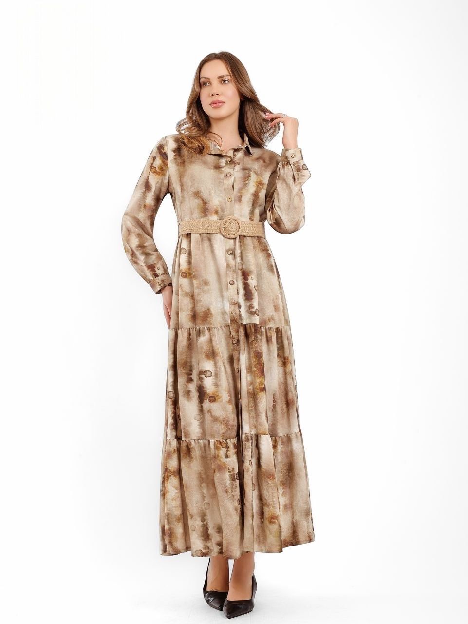 Buttoned Belted Maxi Dress