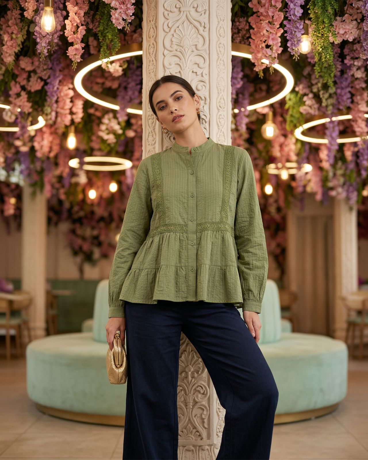 Lace-Detail Peplum Blouse