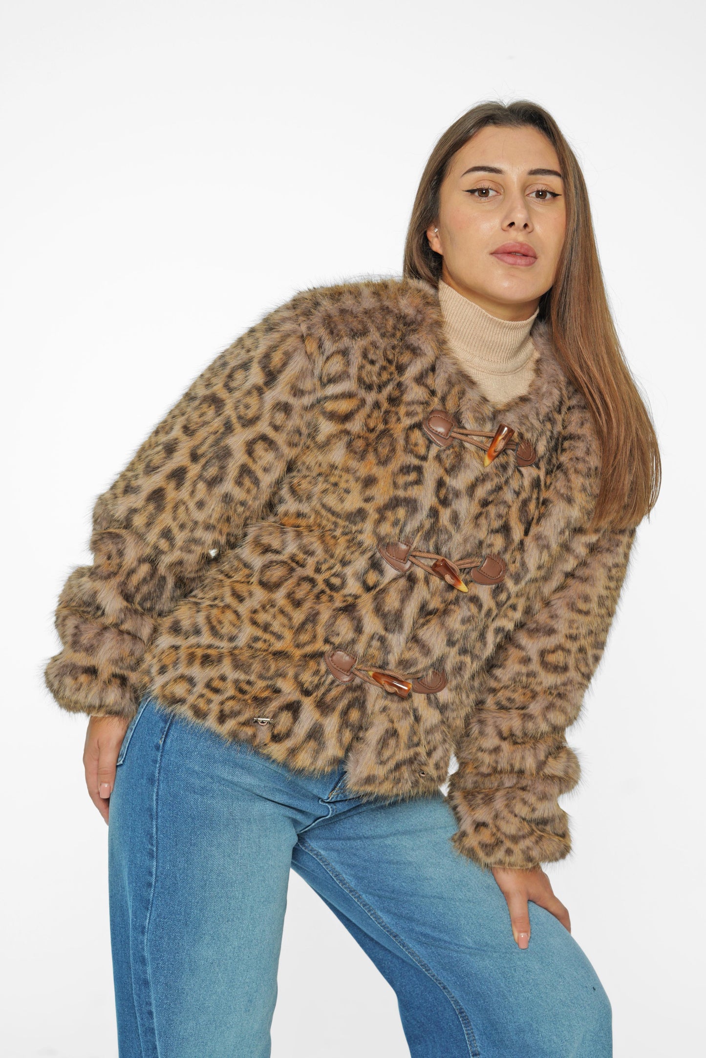 Leopard Faux Fur Toggle Jacket