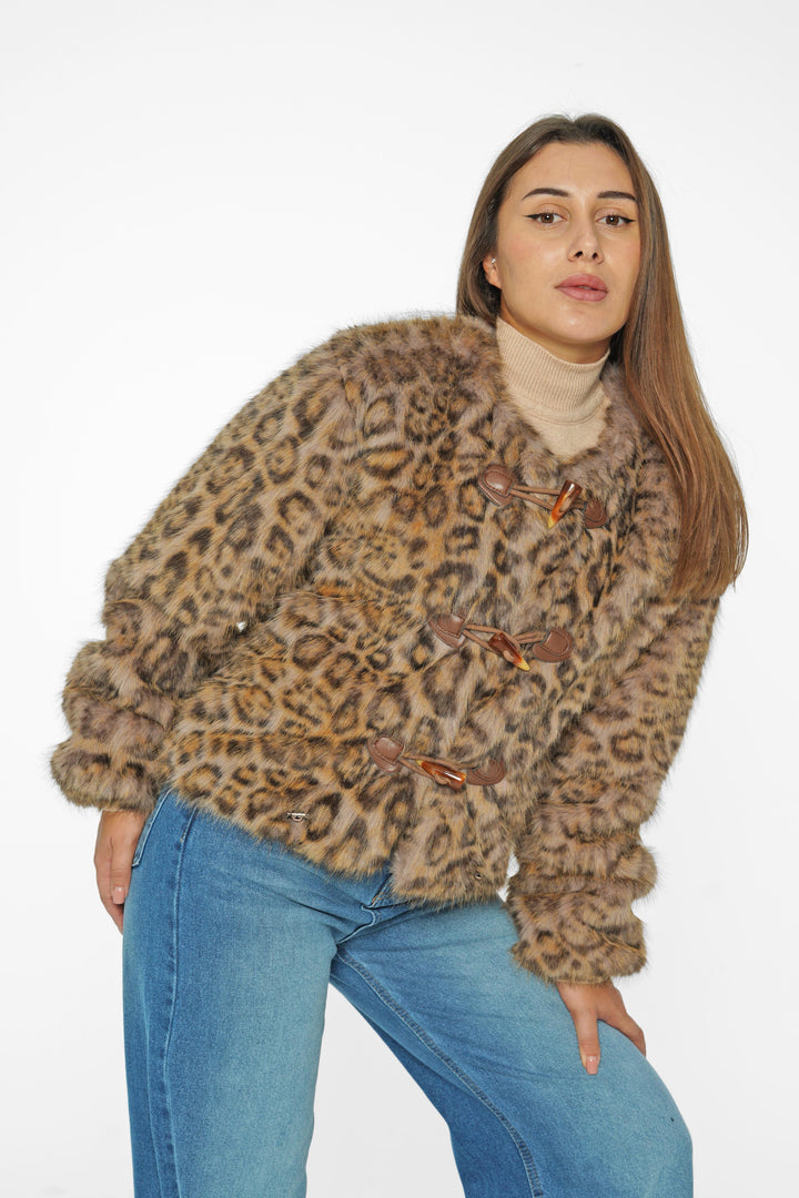 Leopard Faux Fur Toggle Jacket