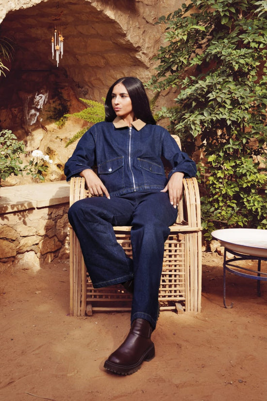 Denim Utility suit with Contrast Collar