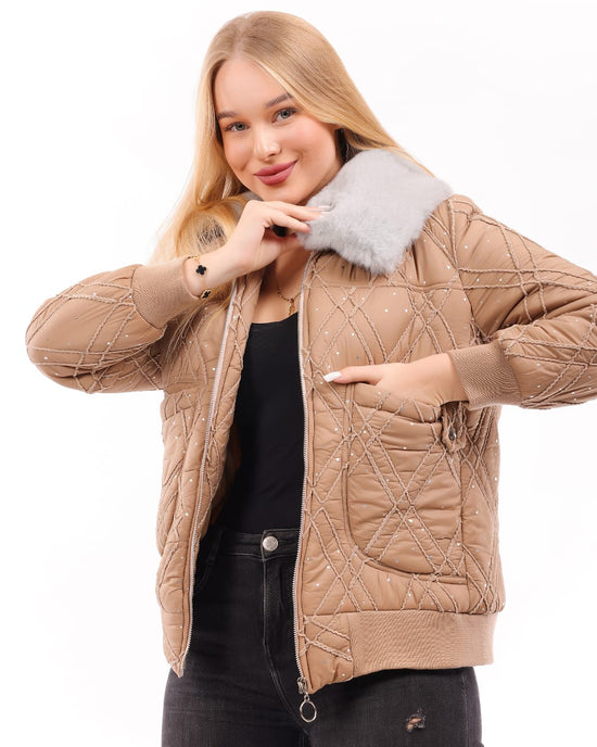 Quilted Bomber Jacket with Faux Fur Collar