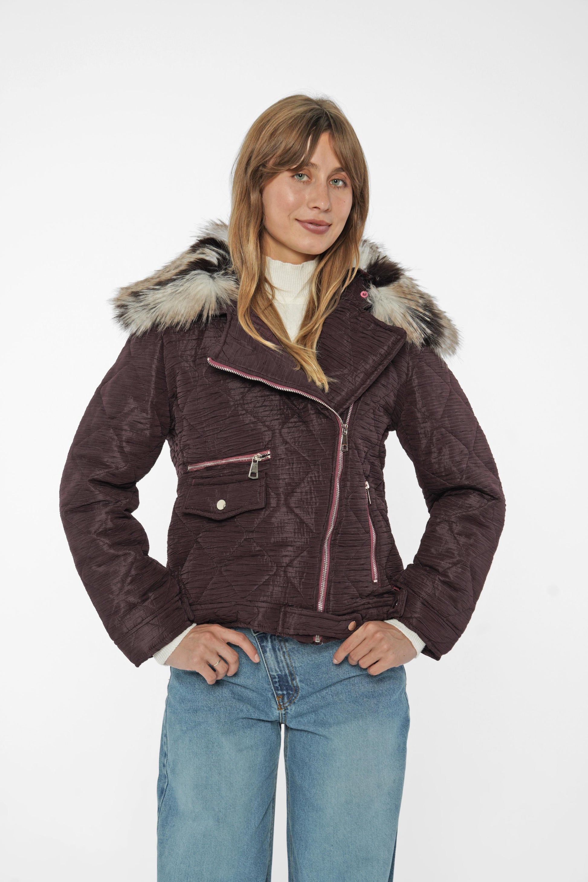 Quilted Jacket with Faux Fur Hood