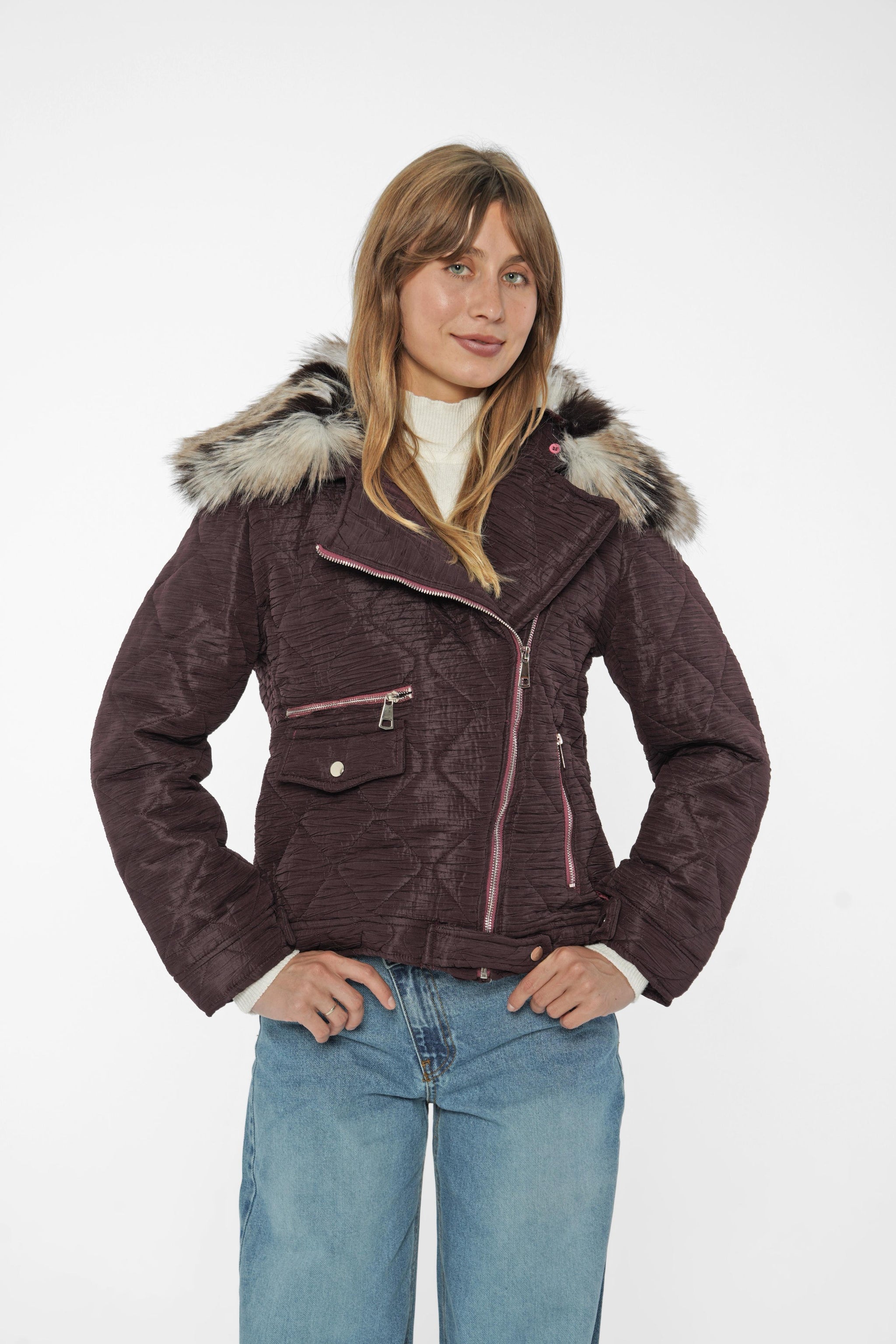 Quilted Jacket with Faux Fur Hood