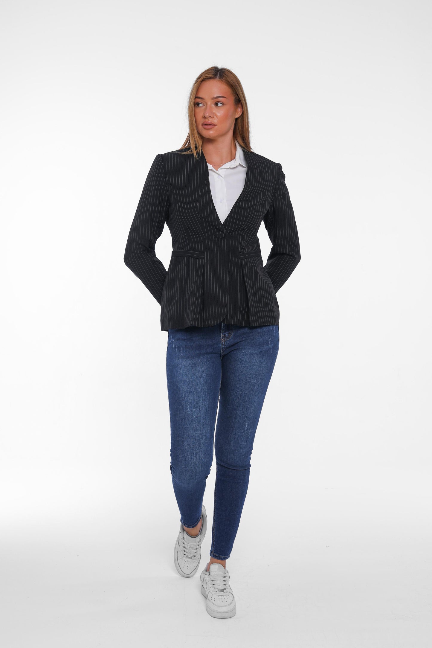 Pinstripe Fitted Blazer