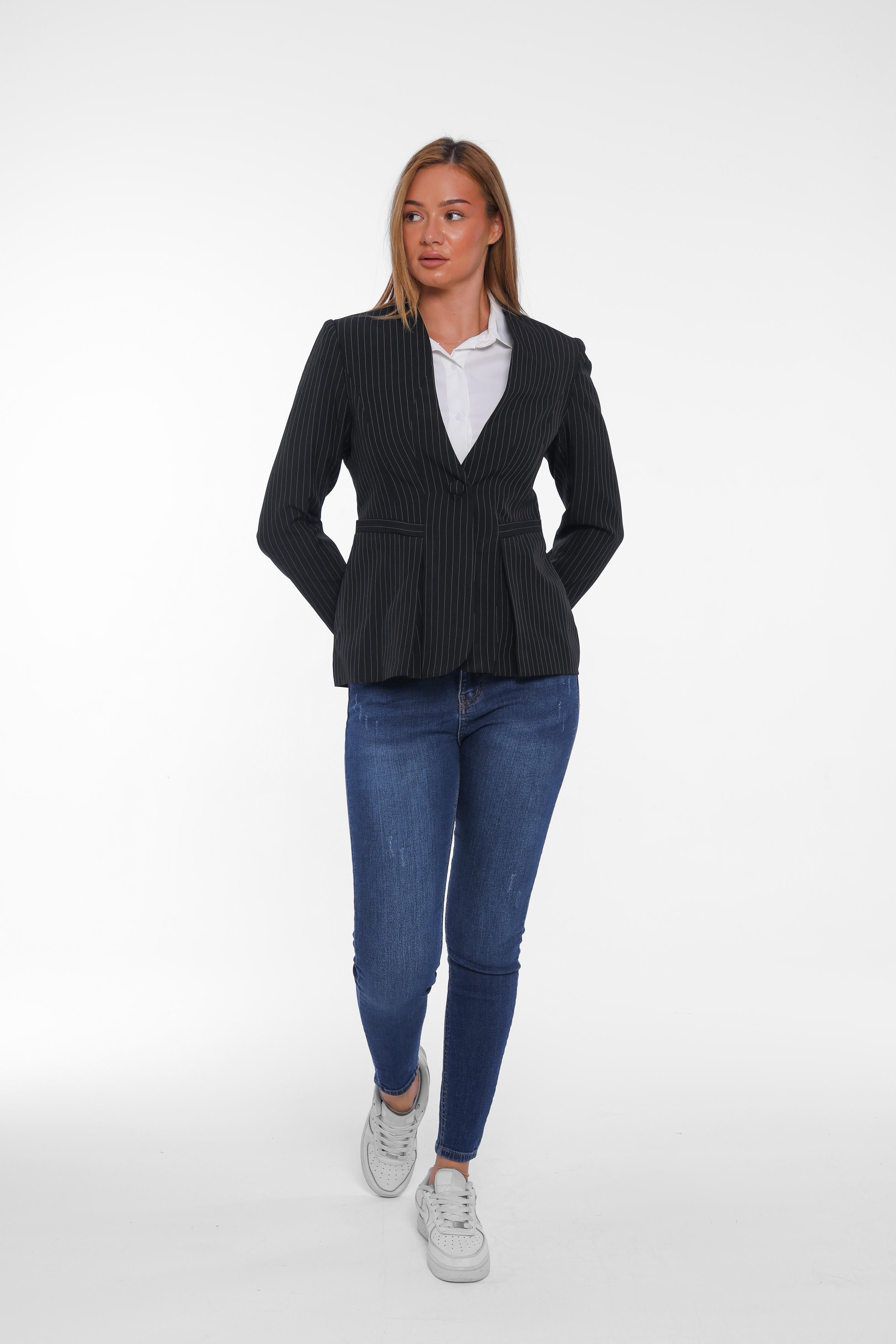 Pinstripe Fitted Blazer