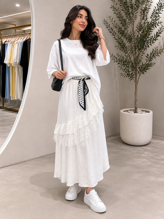 Lace Ruffle Maxi Skirt