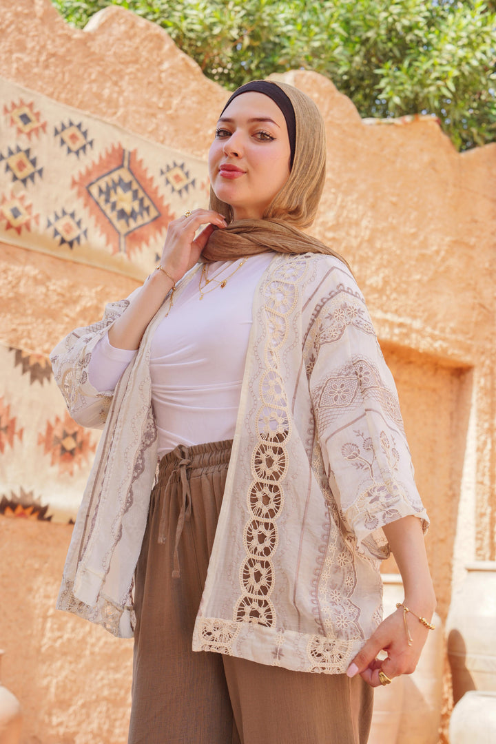 Boho Print Open-Front Cardigan