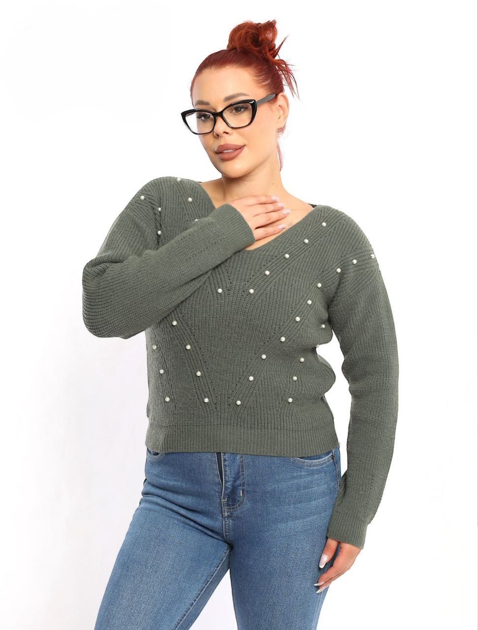 Pearl-Detail Knit Sweater