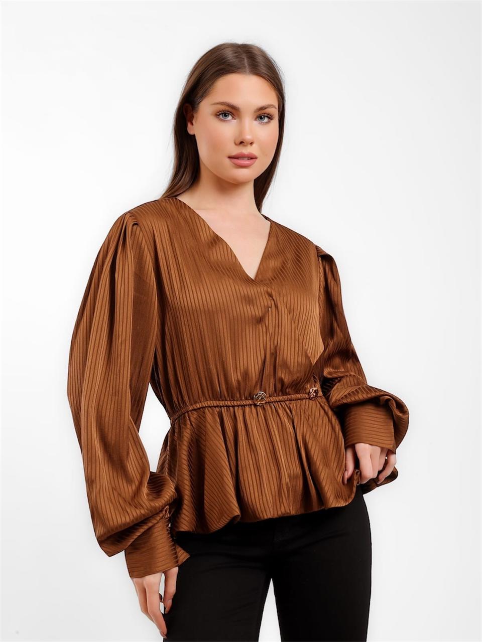 Pleated V-Neck Home Blouse