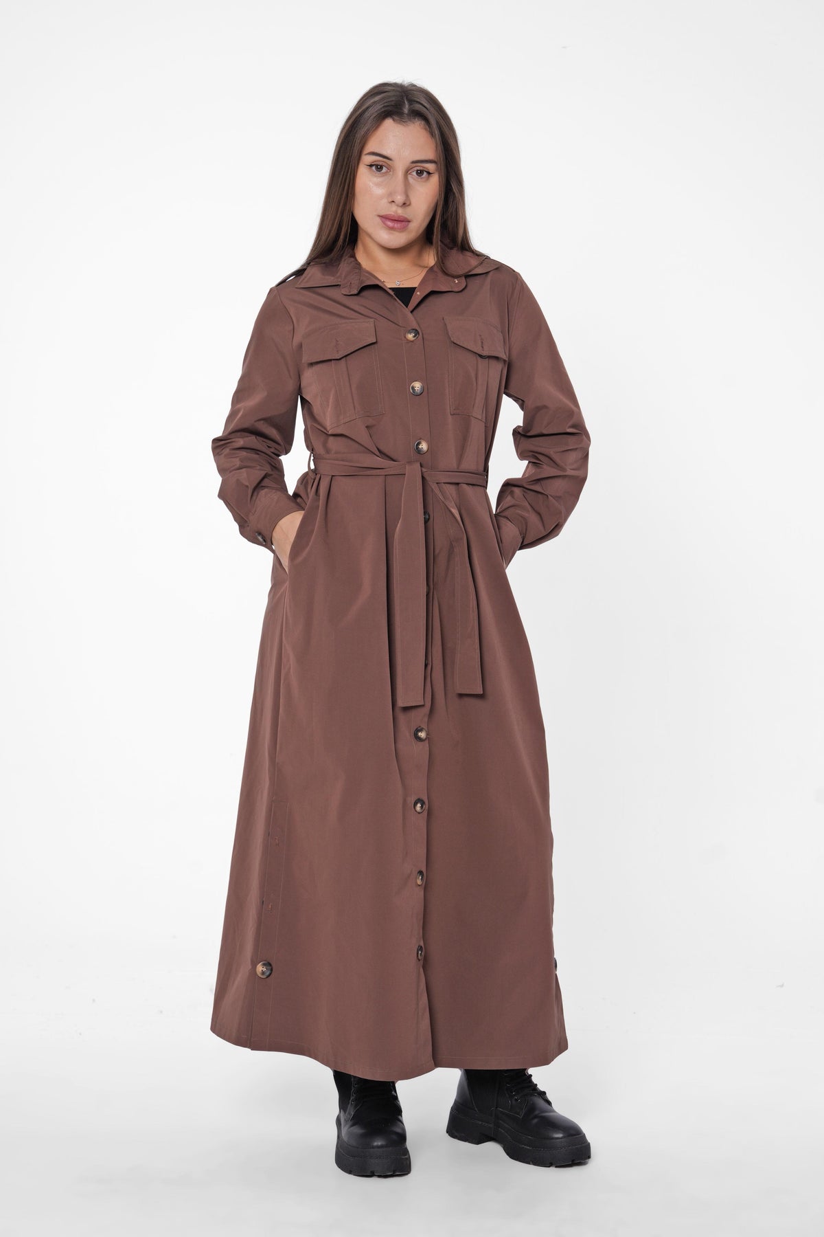 Belted Long Shirt Dress