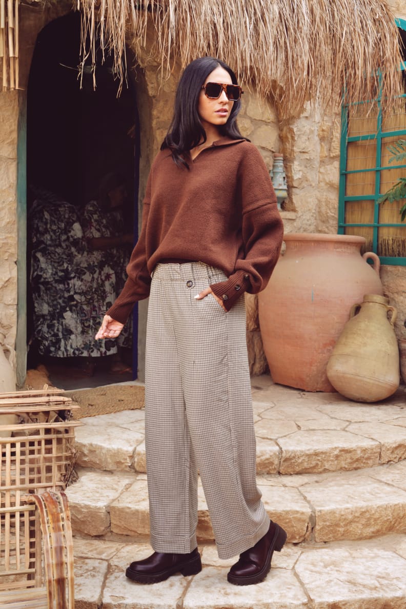 High-Waist Checked Pants