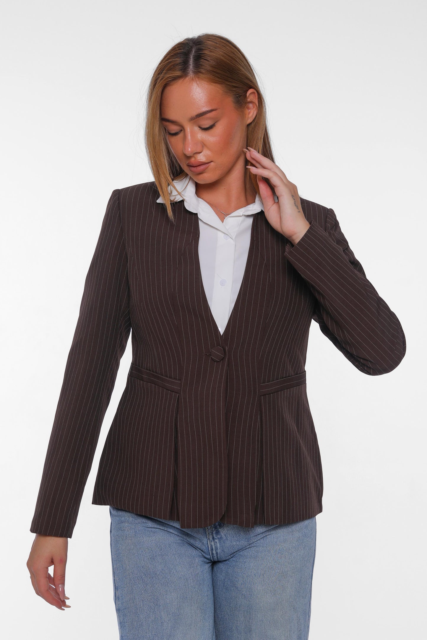 Pinstripe Fitted Blazer