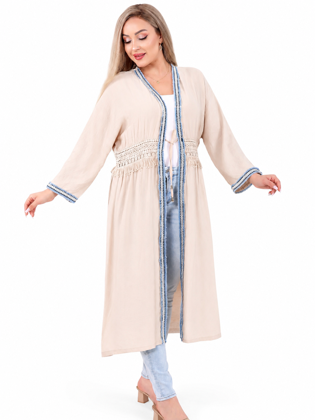Boho Trim Long Cardigan
