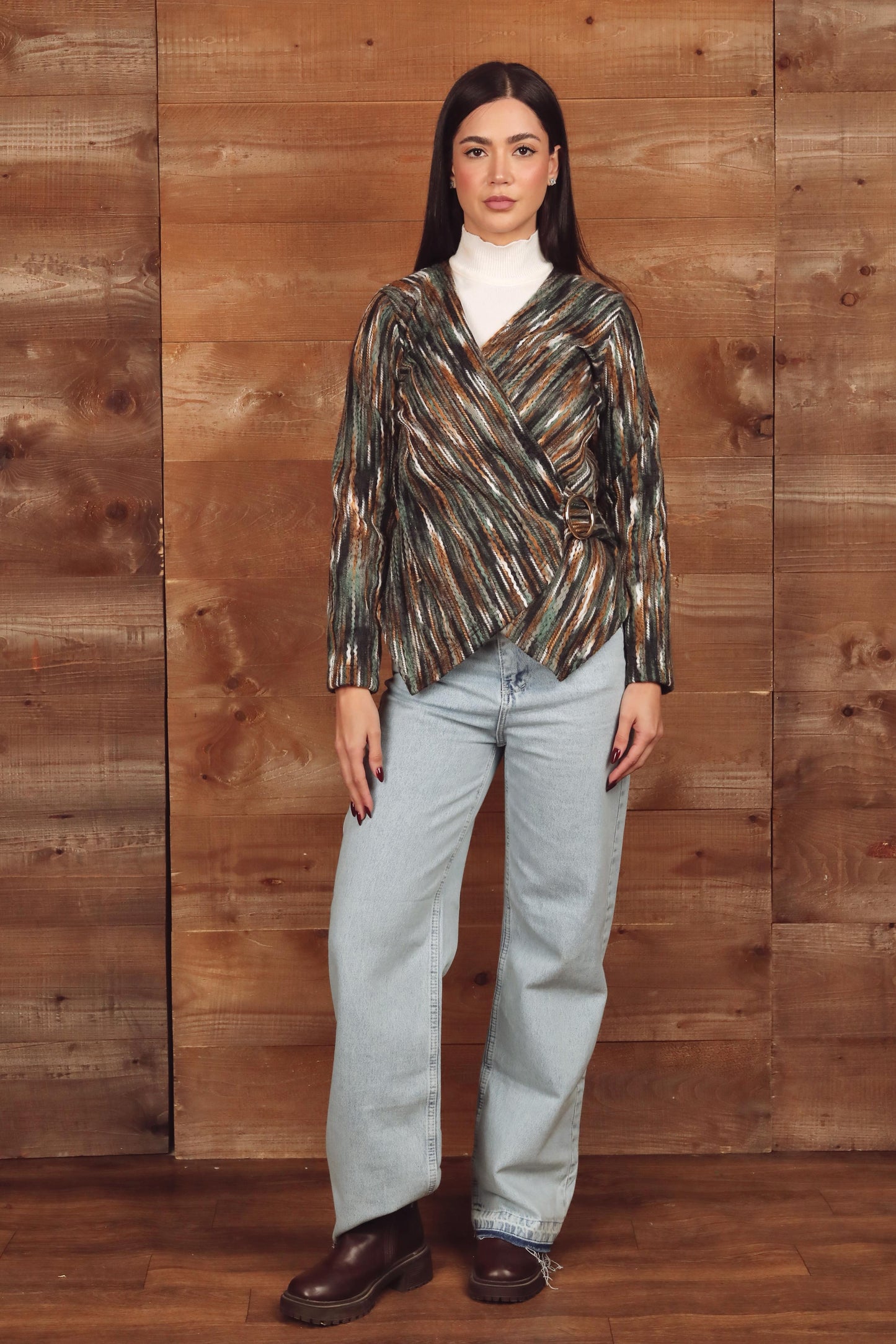 Textured Wrap Blouse with Belt Detail