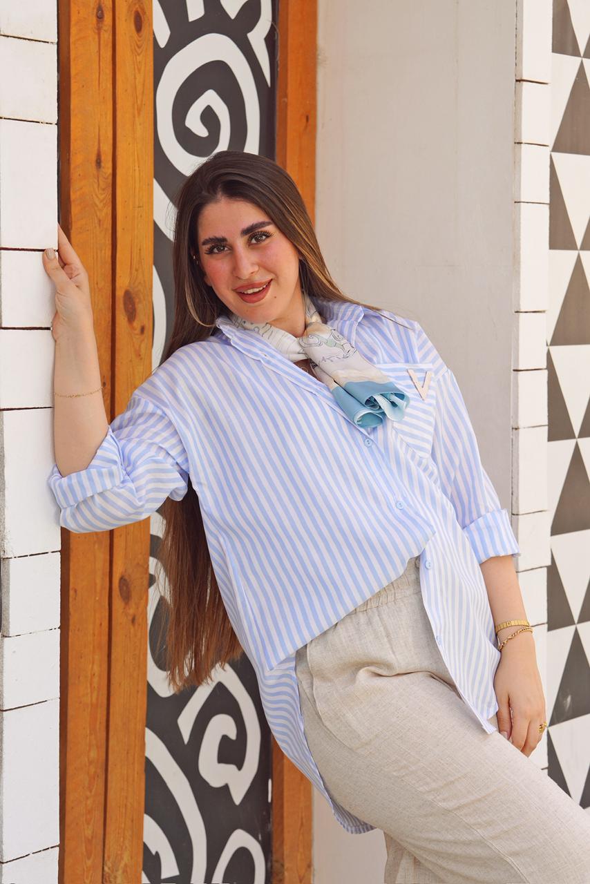 Striped Oversized High-Low Shirt