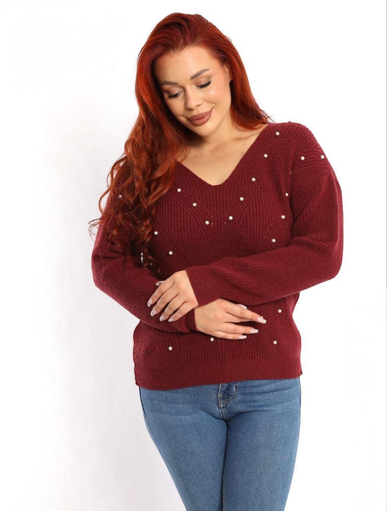Pearl-Detail Knit Sweater