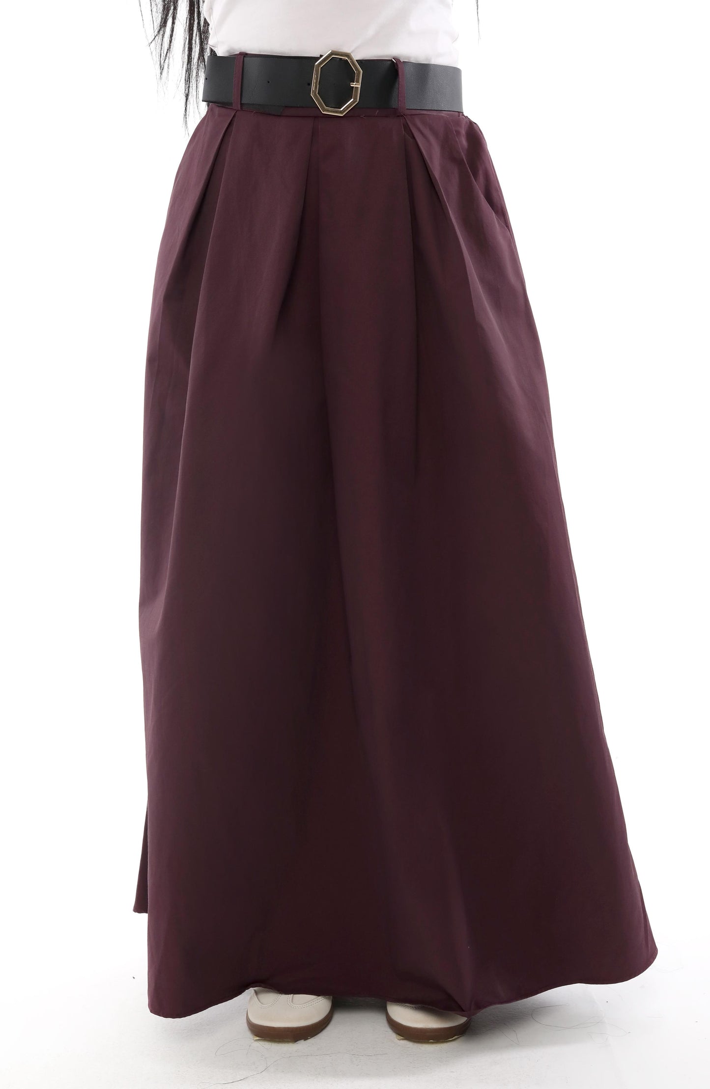 High-Waist Belted Maxi Skirt