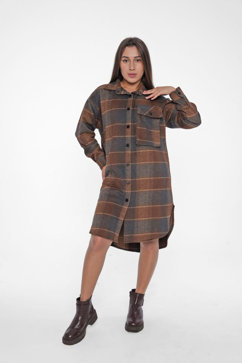 Checked Oversized Shirt Dress