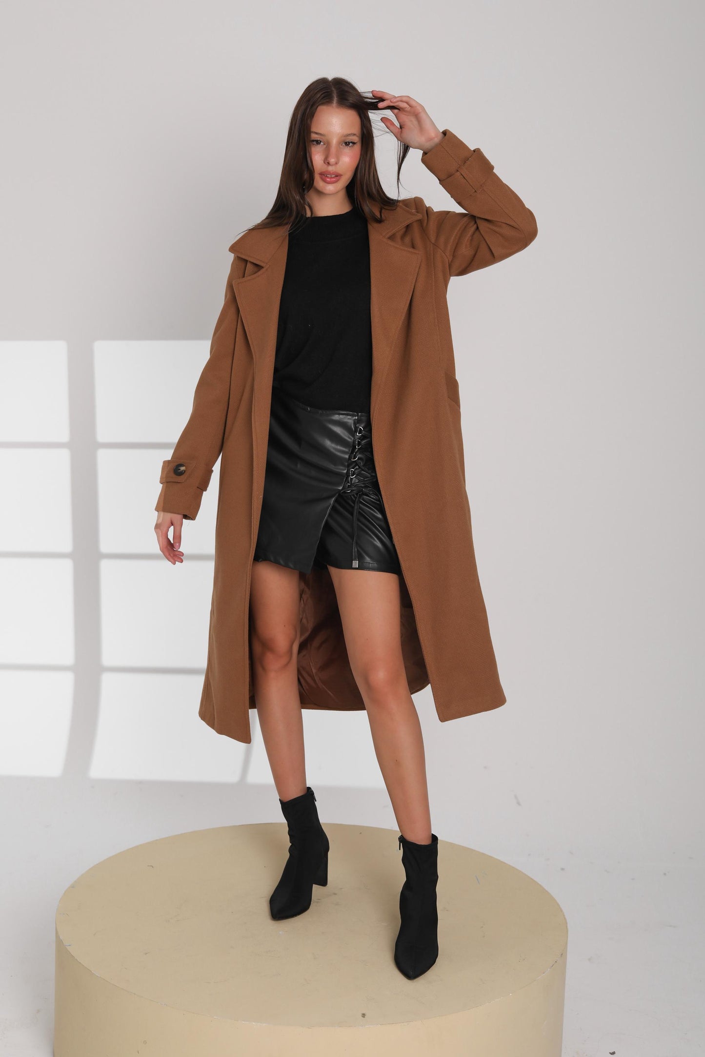 Olive Green Belted Wool Coat