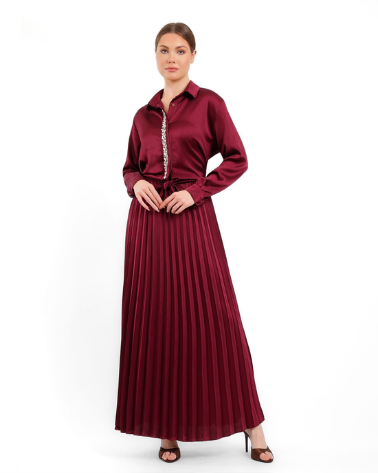 Pleated Tie Shirt Set
