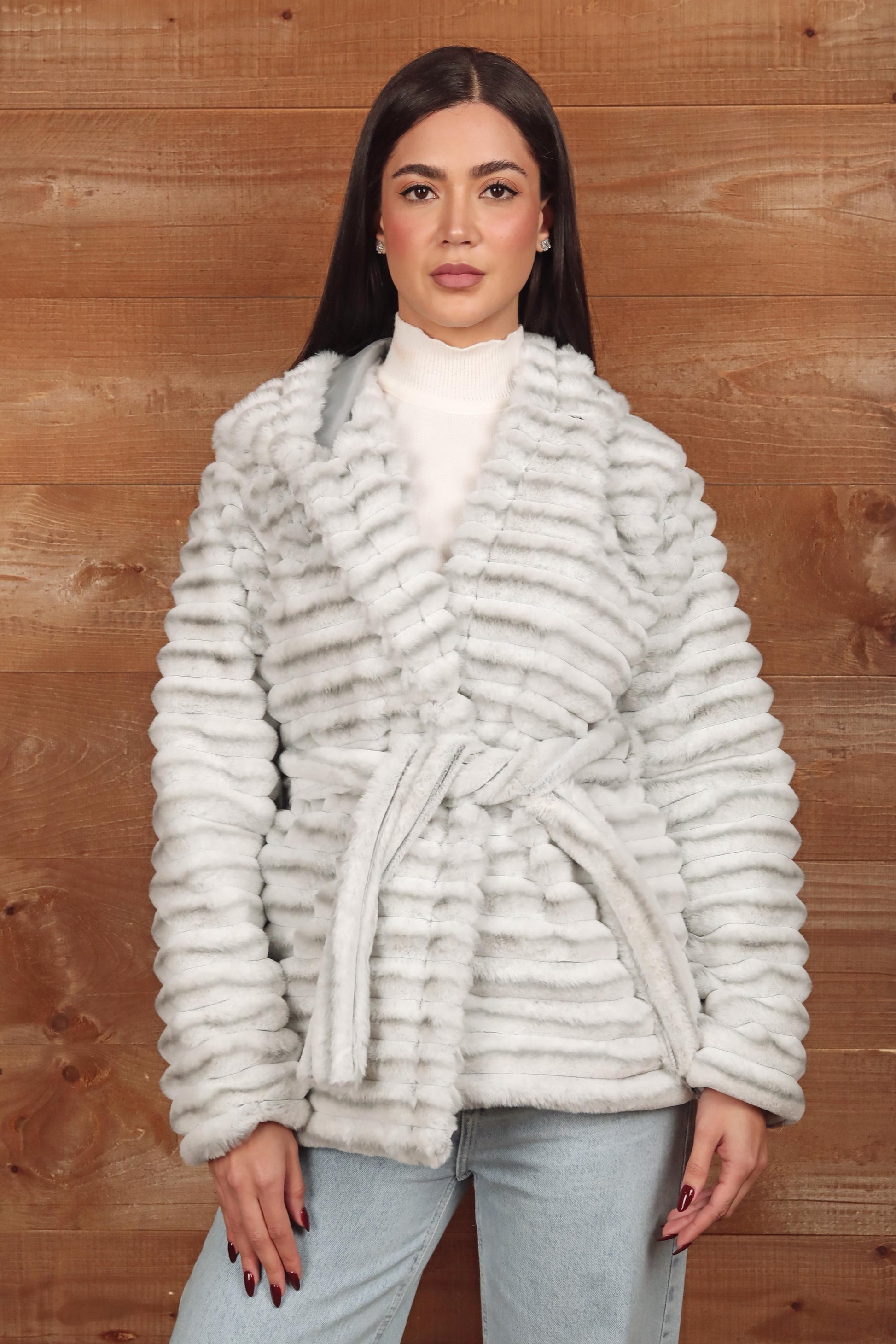 Faux Fur Winter Jacket with Belt