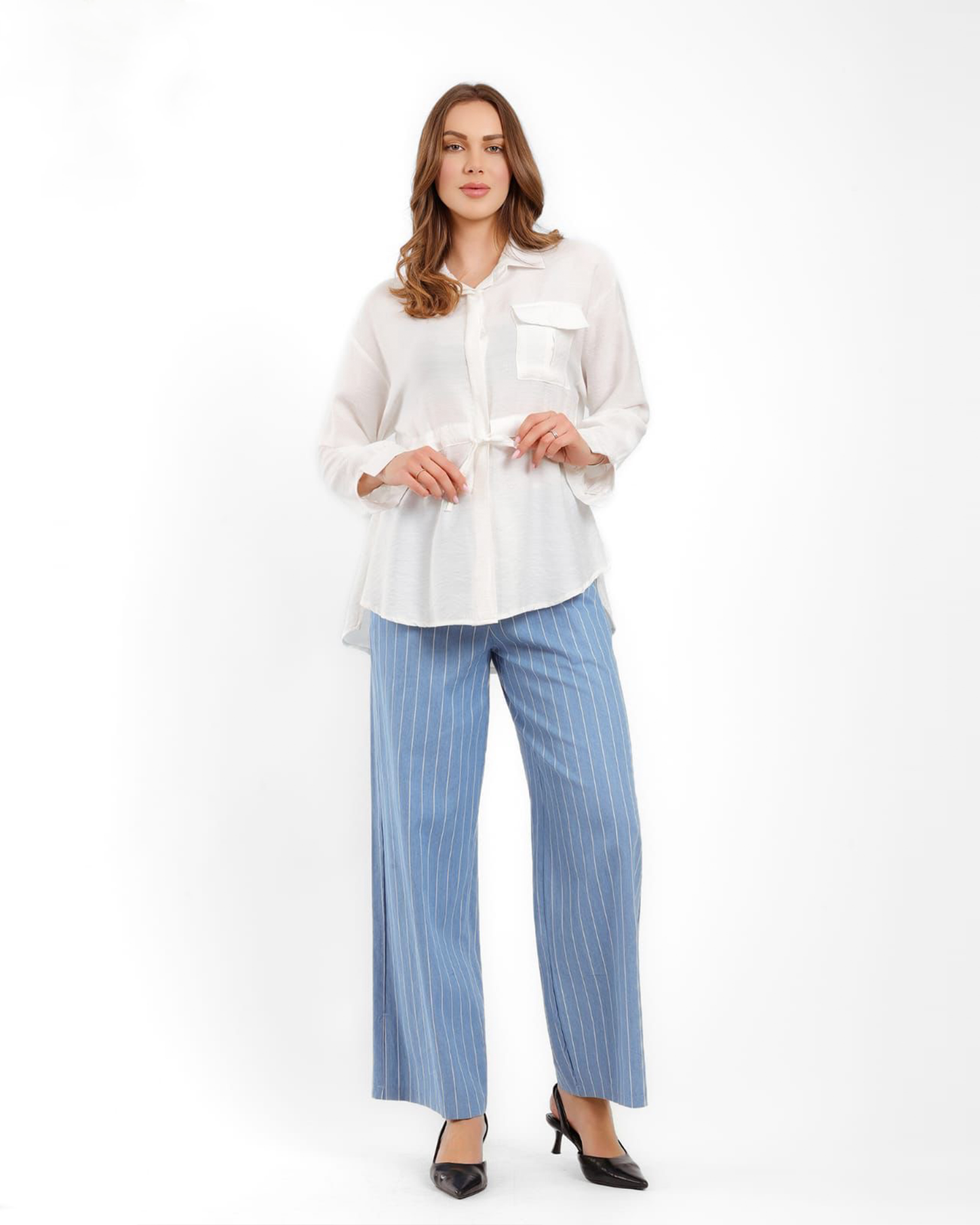 Casual Shirt and Striped Pants Set