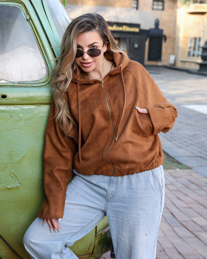 Suede Zip-Up Hoodie