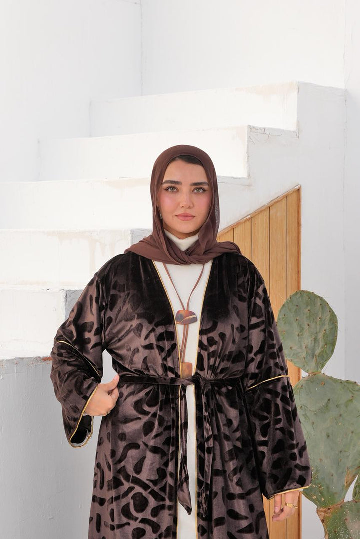 Luxury Velvet Open Kafyan with Modern Print