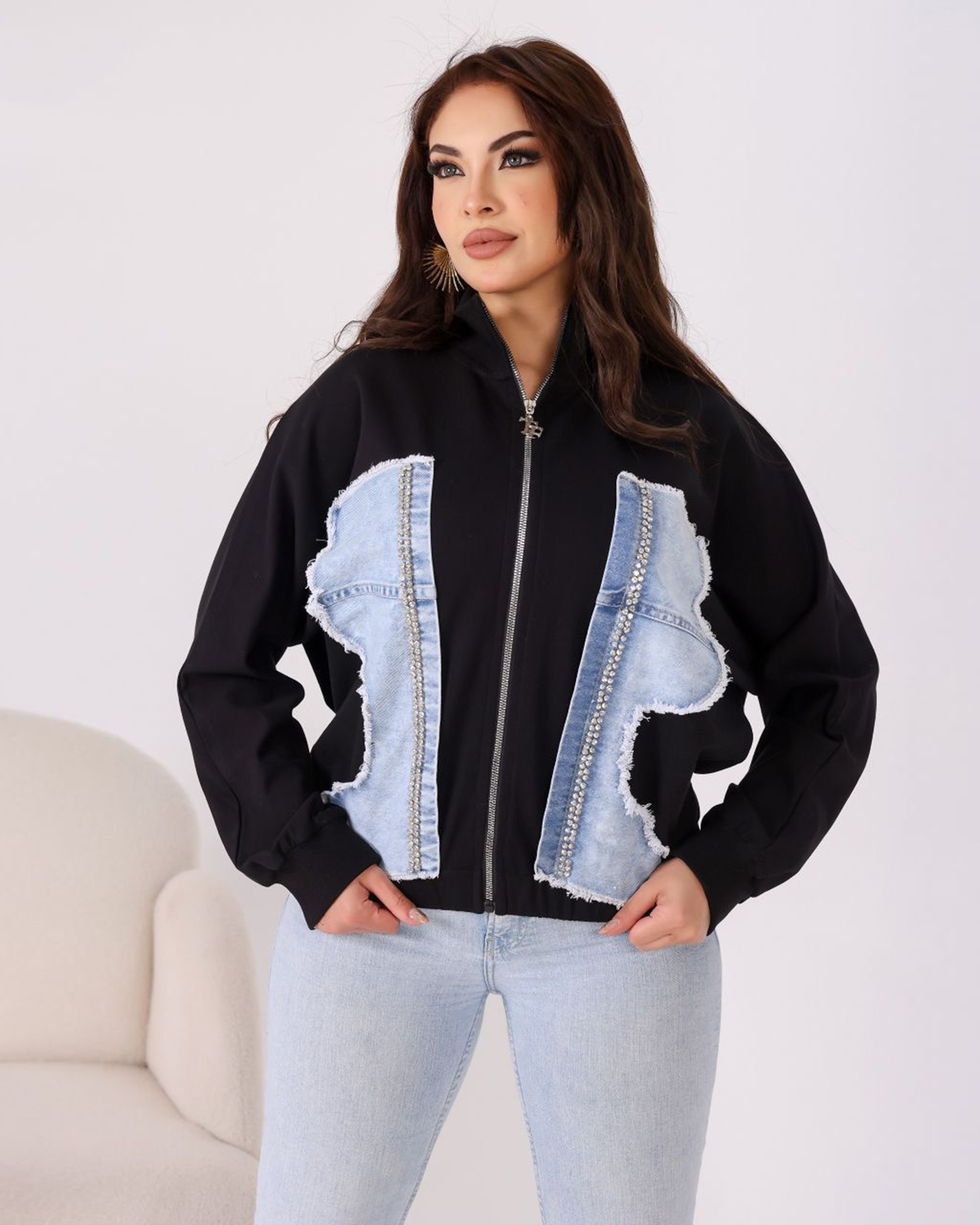 Denim Patch Zip hoodie