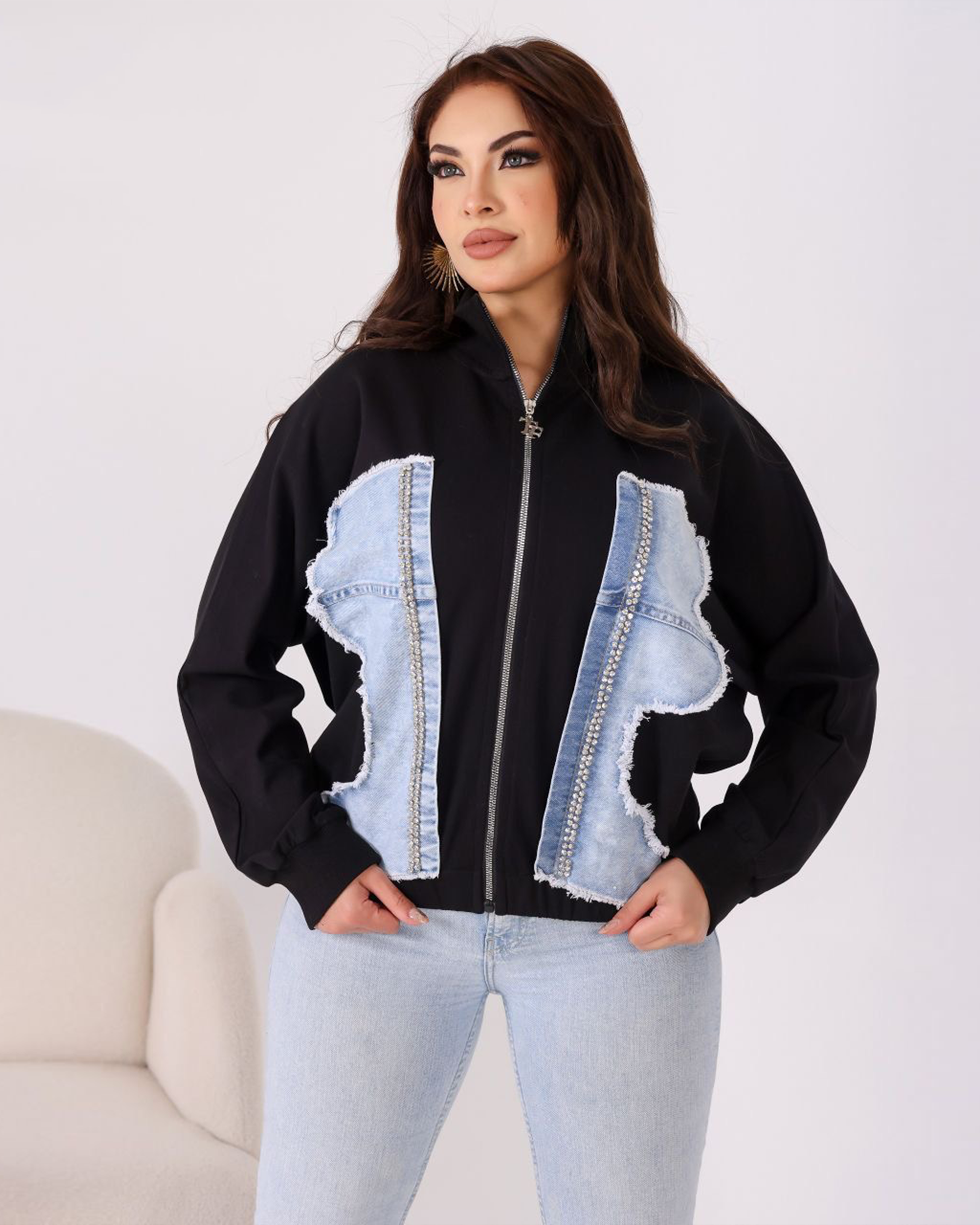 Denim Patch Zip hoodie