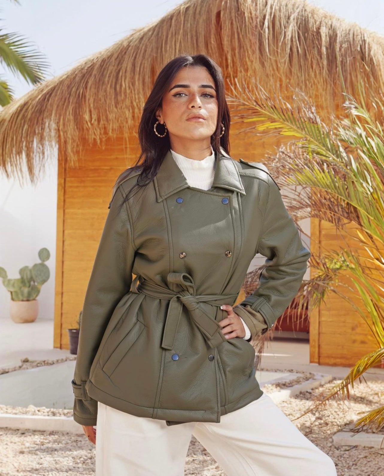 Faux Leather Belted Jacket