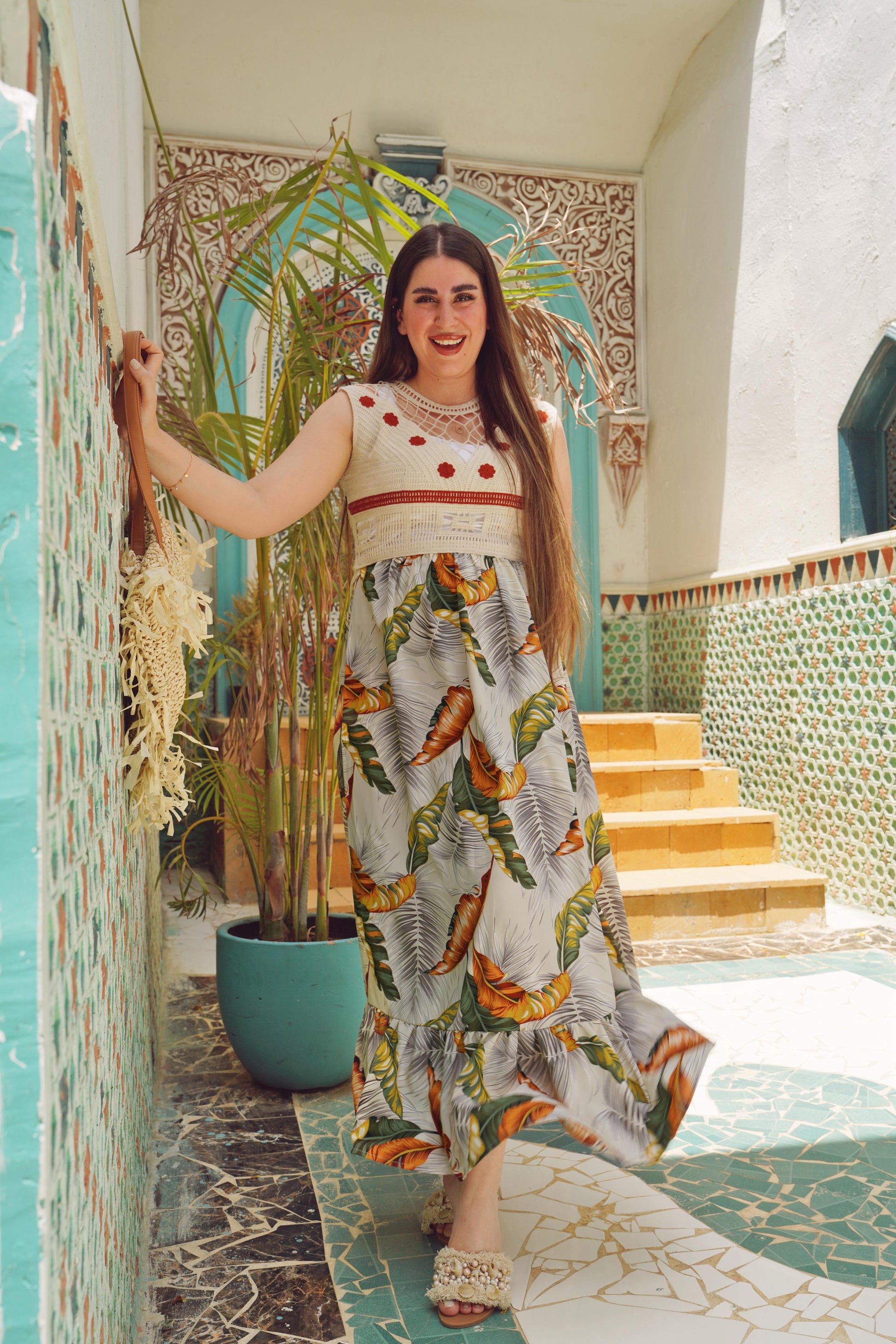 Leaf Print Home Maxi Dress