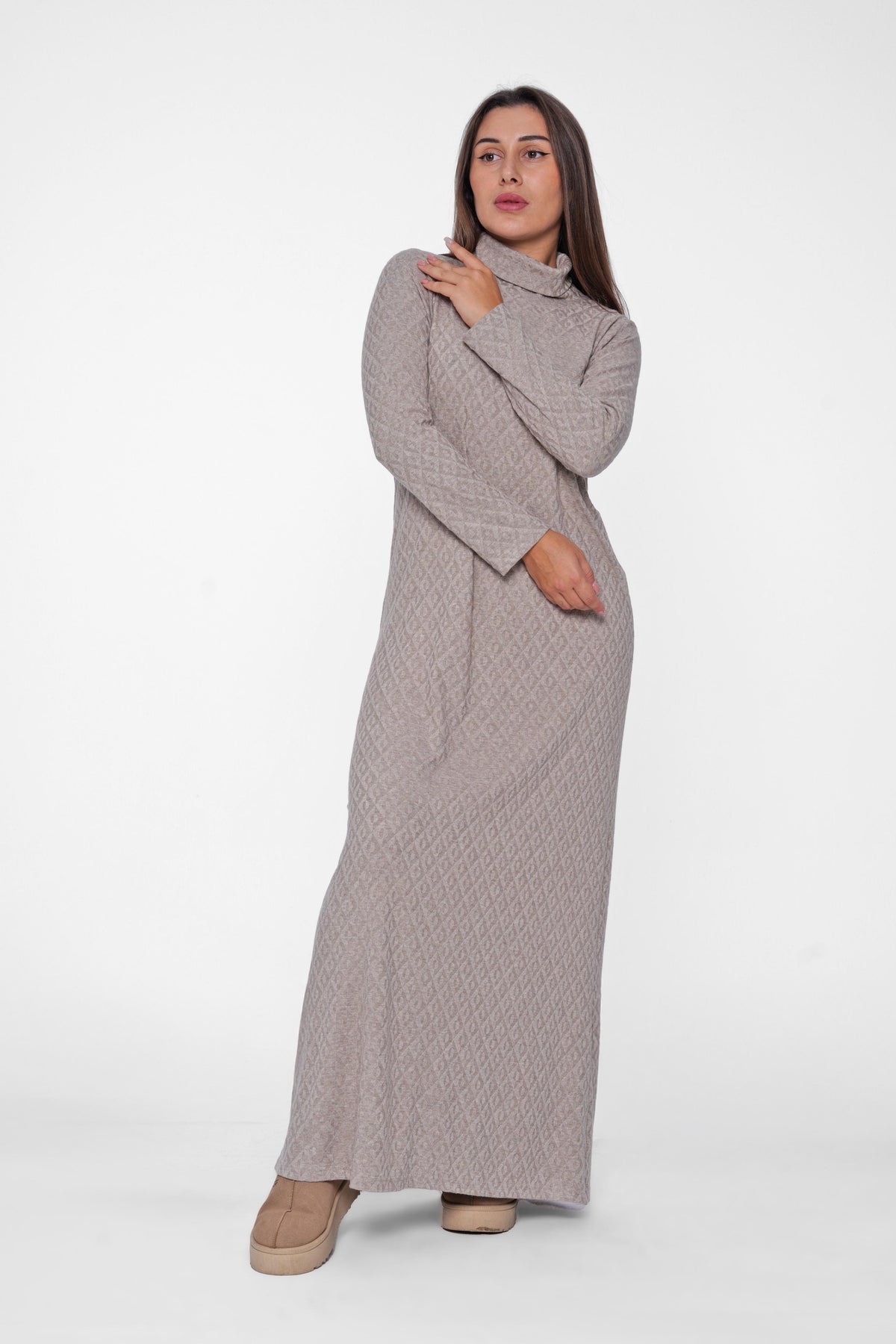 Textured High-Neck Maxi Dress