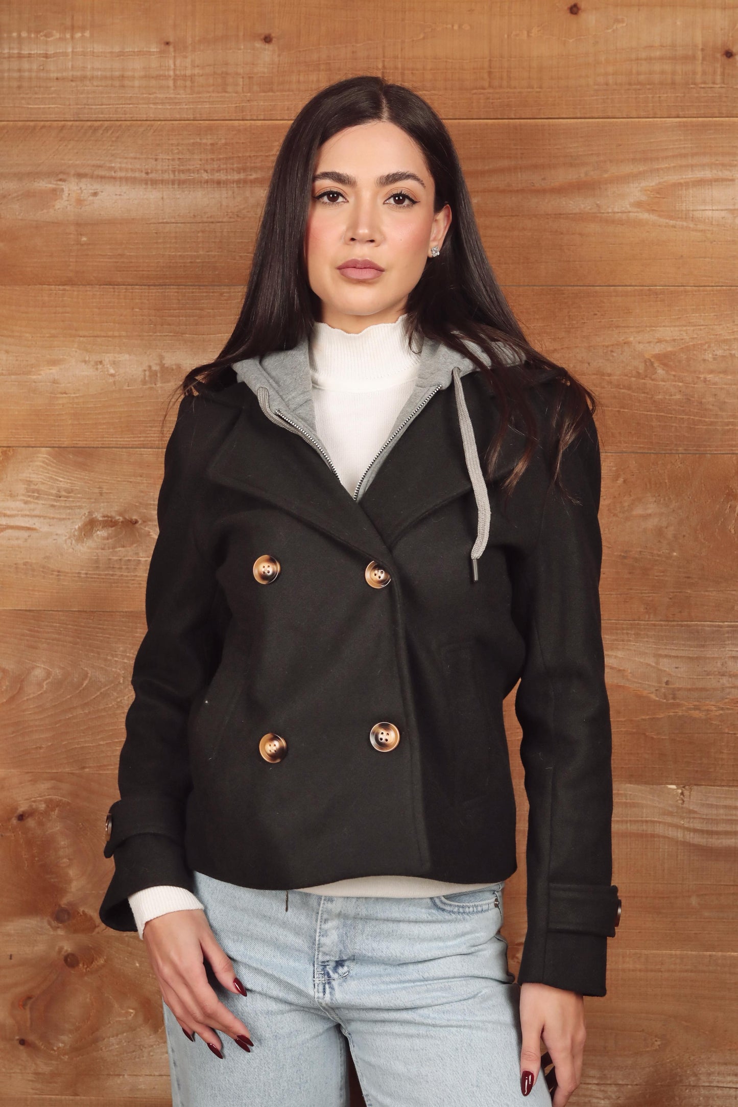 Double-Breasted Hooded Jacket